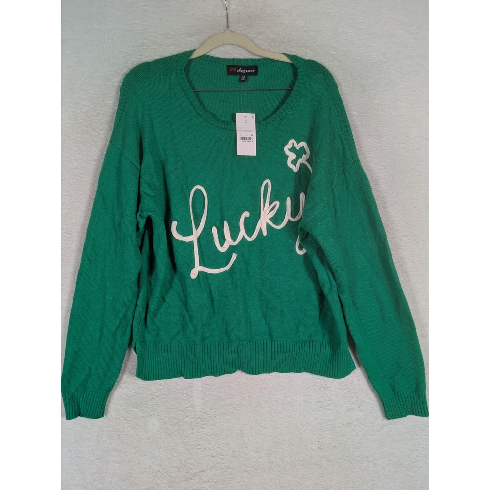 NEW 33 Degrees Sweater Women's XS Green Lucky Graphic St. Patrick's Day Pullover
